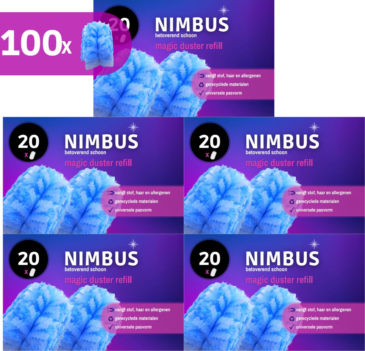 Goedkoopste NIMBUS Magic Duster Refill - 100 Navullingen (5x20) - Geschikt voor Swiffer Handvat
