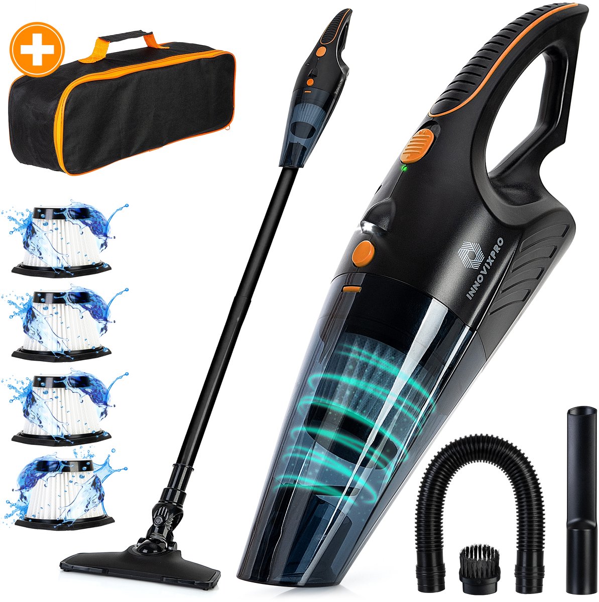 Innovixpro® Kruimeldief met Steel Nat&Droog Oranje/Zwart