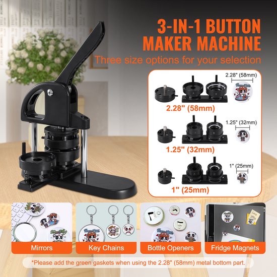 Happizza Knopmaker Machine Meerdere Maten - Pin Maker Machine 1.25  2.25, Verwisselbare Knopmodellen Badge Knop Persmachine met 200 Sets 32 58mm Knopmaker Benodigdheden & Cirkelsnijder