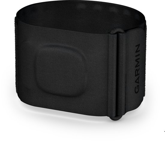Zwarte Garmin slaaptracker band met gesp en Garmin logo.