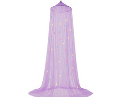 Paarse Klamboe met Glow in the Dark Eenhoorns - Paars Hemelbed voor Kinderkamer of Volwassenen - Eenhoorn Sluier, Hemeltje en Bedtent - Baby Muggennet Bedhemel Decoratie