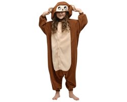 KIMU® Onesie Aap Pak - Maat 140-146 - Apenpak Monkey Kostuum Bruin Chimpansee Pak - Jungle Jumpsuit Kinderen Pyjama Huispak Jongen Meisje Halloween
