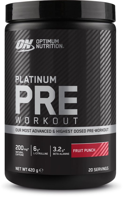 Foto: Optimum nutrition platinum pre workout fruit punch pre workout 420 gram 20 doseringen 