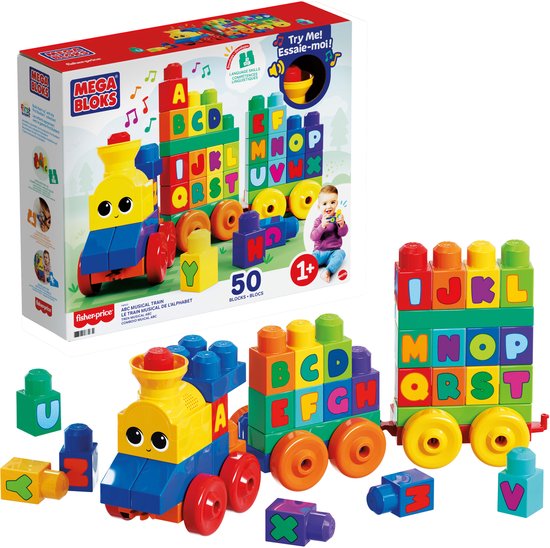 MEGA Bloks ABC muziektrein - Educatieve bouwblokken voor 1-5 jaar - 50 blokken