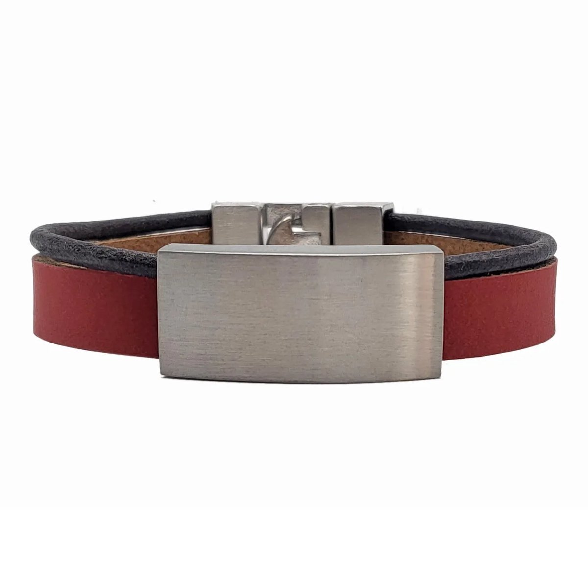 Roodbruin leren as armband met schuif 17cm