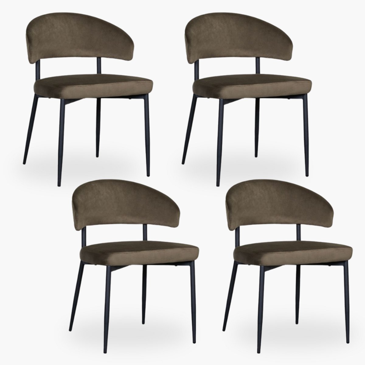 4x Eetkamerstoel Noa - Olive Velours - Set van 4 - Groen