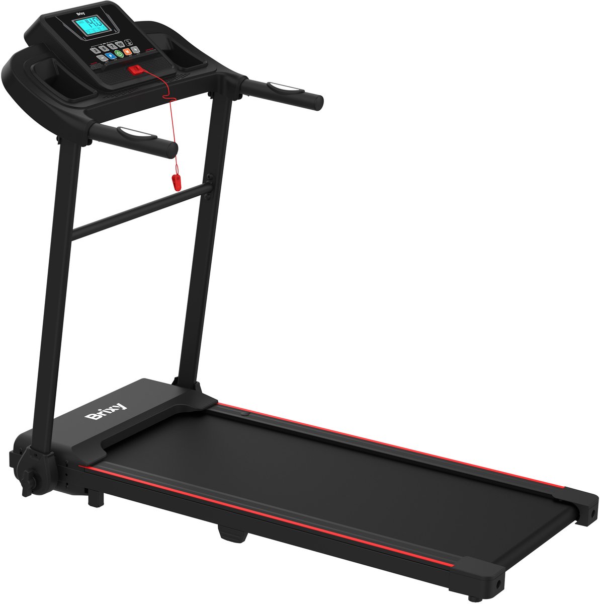 Brixy Loopband - Inklapbaar - t/m 14 km/u - 12 Programma’s - Incl. Tablethouder En Bidonhouder - LCD Kleurenscherm - Zwart