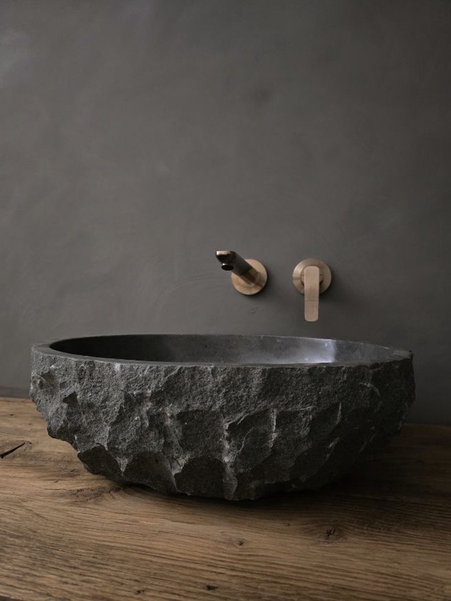 Waskom natuursteen 35 cm doorsnee - 15 cm hoog (incl. plug)