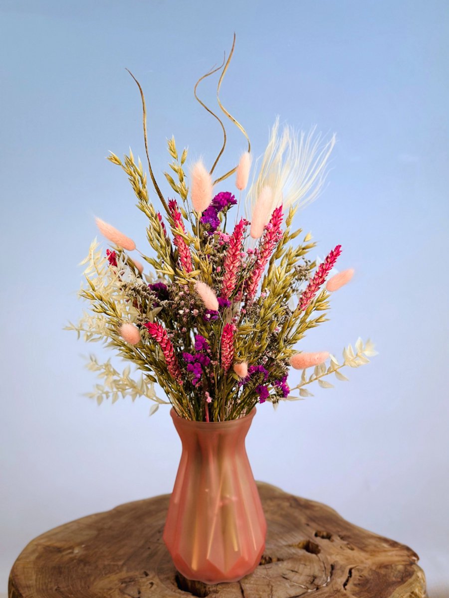 Droogbloemen boeket "Summer Pride" | 40cm | inclusief roze vaas | Een vrolijk en kleurrijk boeket | Fleurt elk interieur op