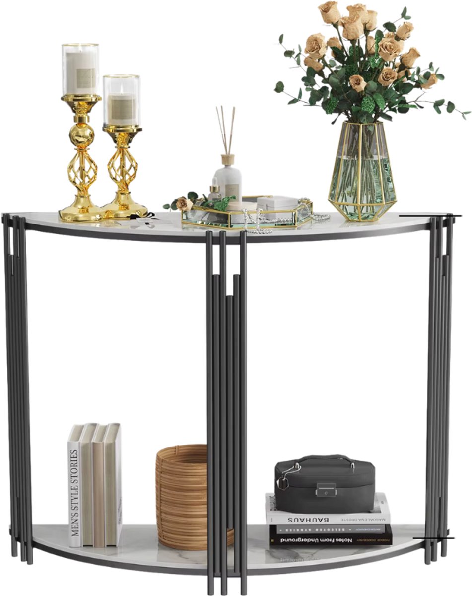 Bolt Edge Livio Consoletafel - Haltafel - Wandtafel - Zilver - Sidetable - 100cm - Marmer look Wit