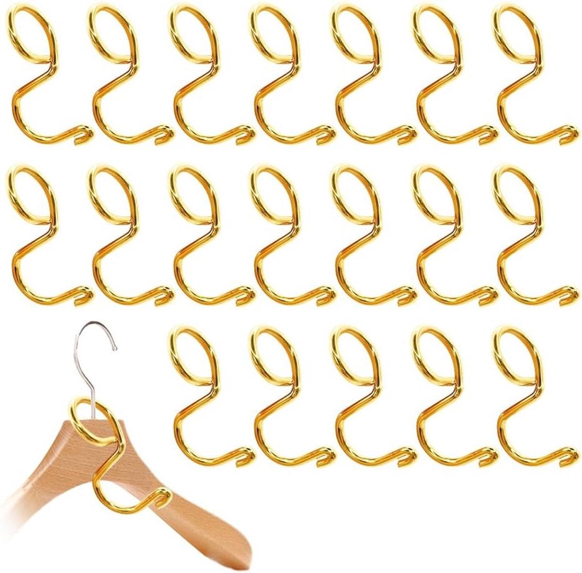 Allecto Plus - Verbindingshaken Set 20 stuks Goud - Mini Plastic Connector - Haken Extender - Kledingstang Accessoires - 90 Graden Twist Haken