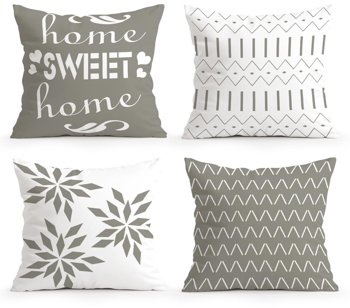 Ibenzoa Set van 4 Luxe Grijze Geometrische Kussenhoezen voor Binnen en Buiten, 45 x 45 cm grijs
