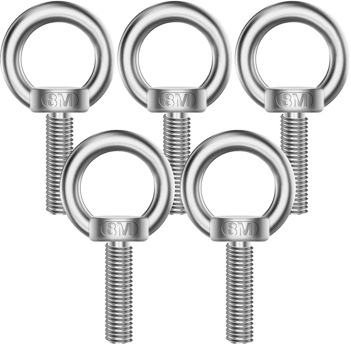 Allecto Plus - Roestvrijstalen M8 oogbouten 5 stuks voor bevestiging en ophanging