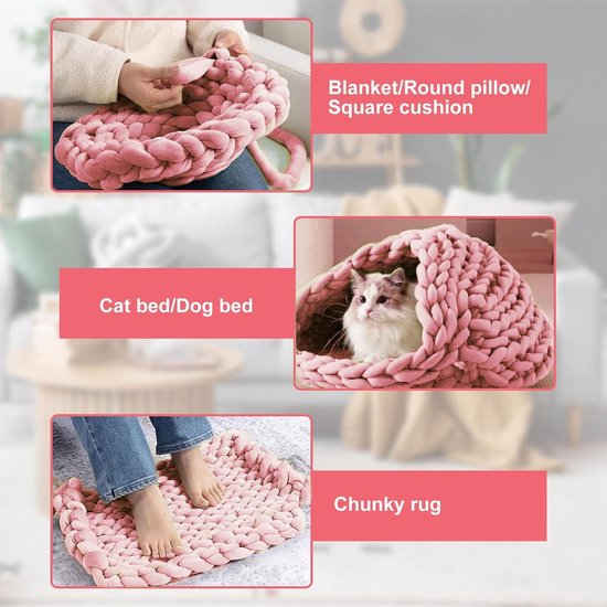 Dikke wol voor handbreien en haken, 2 x 250 g, chenille garen, 2 cm dik, zachte XXL wol, geschikt voor dekens, sjaals en mutsen (roze