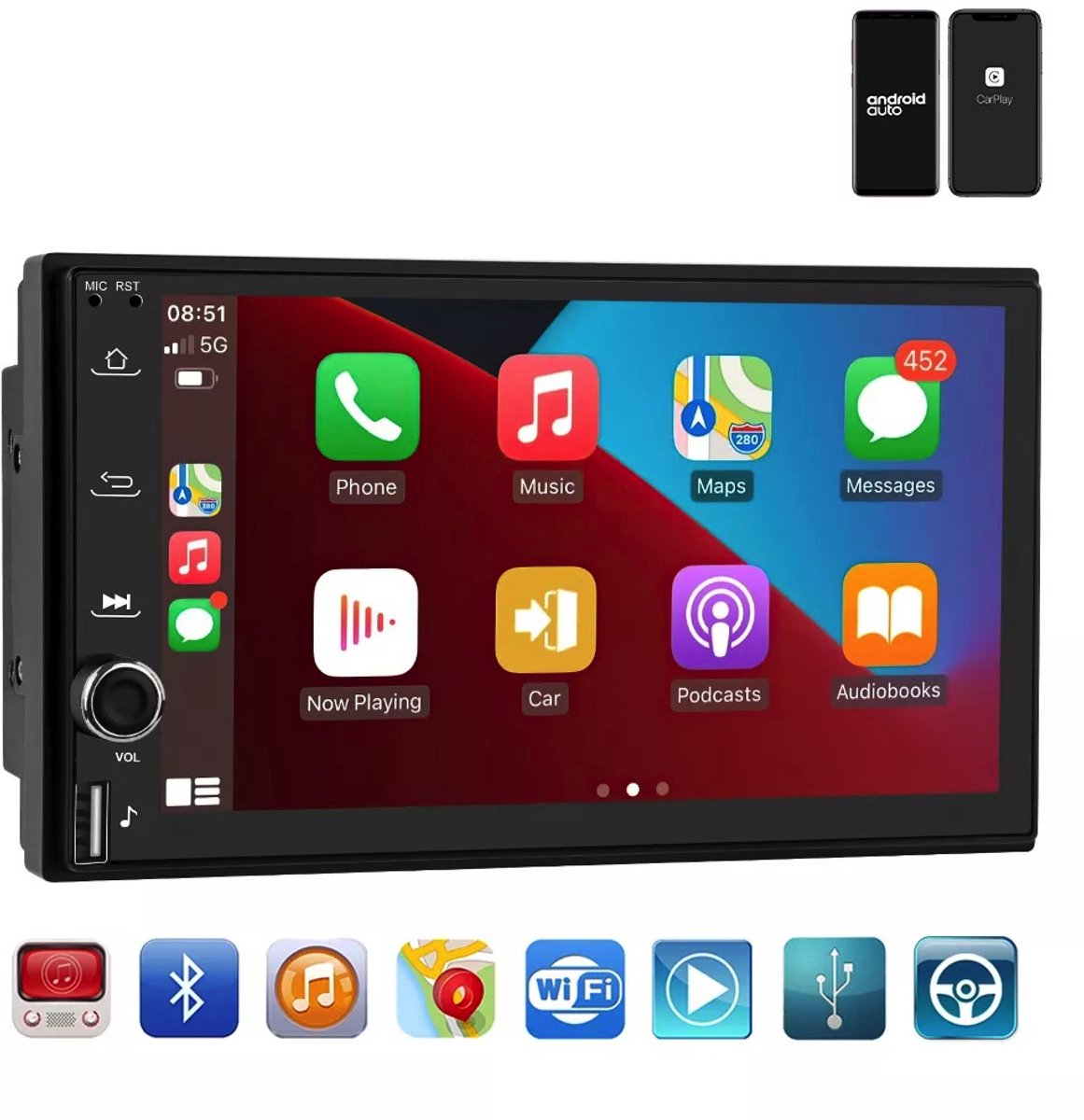 Dubbel Din autoradio CarPlay draadloos - Android Auto