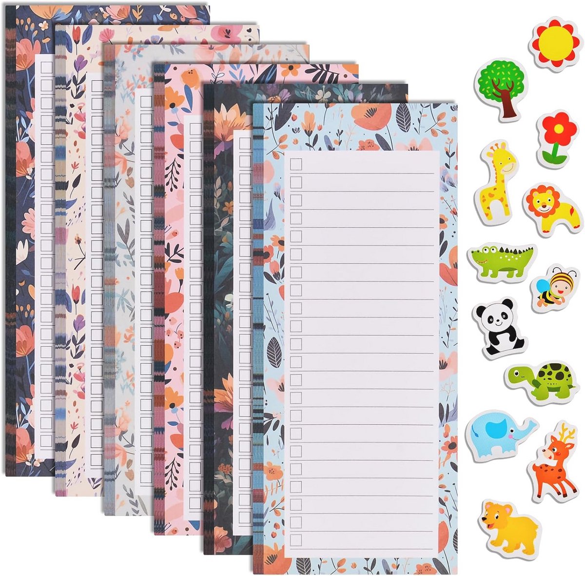 Magnetische Notitieblokken met Koelkastmagneten - Set van 6 - Bloemenmotief - Ideaal voor Boodschappen & To-Do Lijstjes