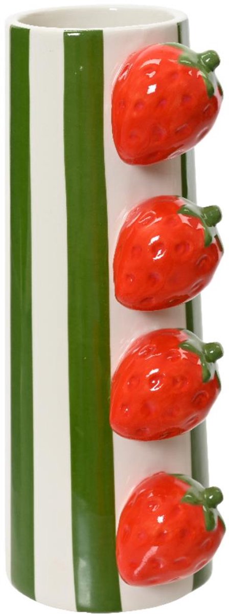 Decoris Vaas dolomiet streep-aardbei H20.7cm Rood