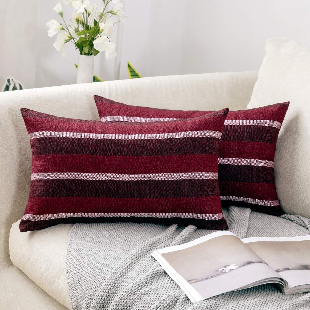 Ibenzoa Kussenhoezen Set van 2 in Stijlvolle Linnenlook, Rood, 40 x 60 cm, voor Diverse Interieurs