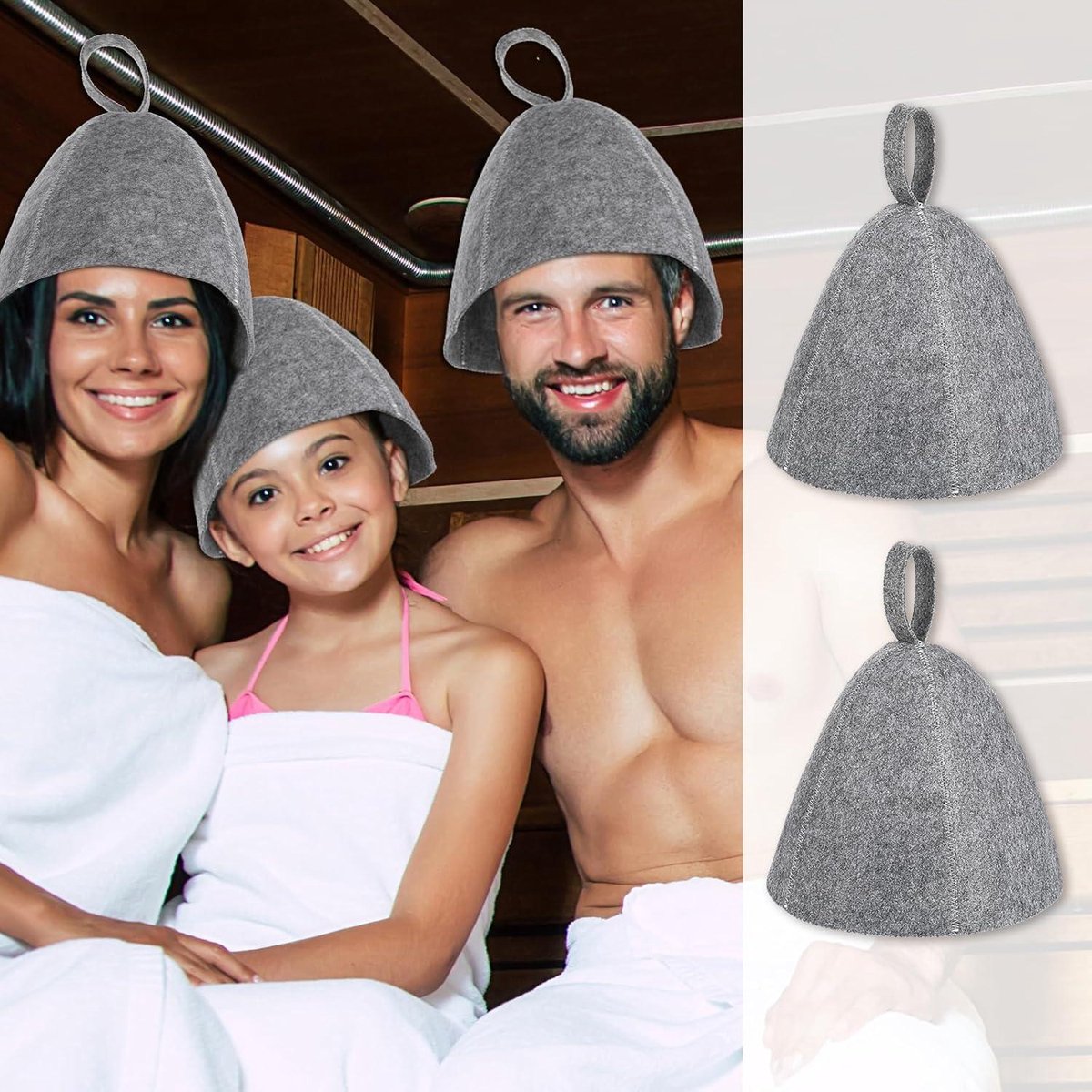 Allecto Plus - Saunamuts Set van 2 - Sauna Hoed Stoom Sauna Wollen Hoed Saunamuts voor Vrouwen Russische Banja Hoed voor Mannen en Vrouwen Badaccessoires Sauna Accessoires (Grijs) — cadeau in Verzorging - foto 4