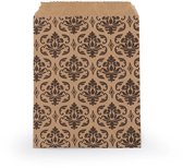 20x papieren zakje klein - caeauzakje - bruin met ornament print - geschenktasje - zak papier small 9,5 x 14 cm - voor kralen juwelen zeepje chocolaatjes