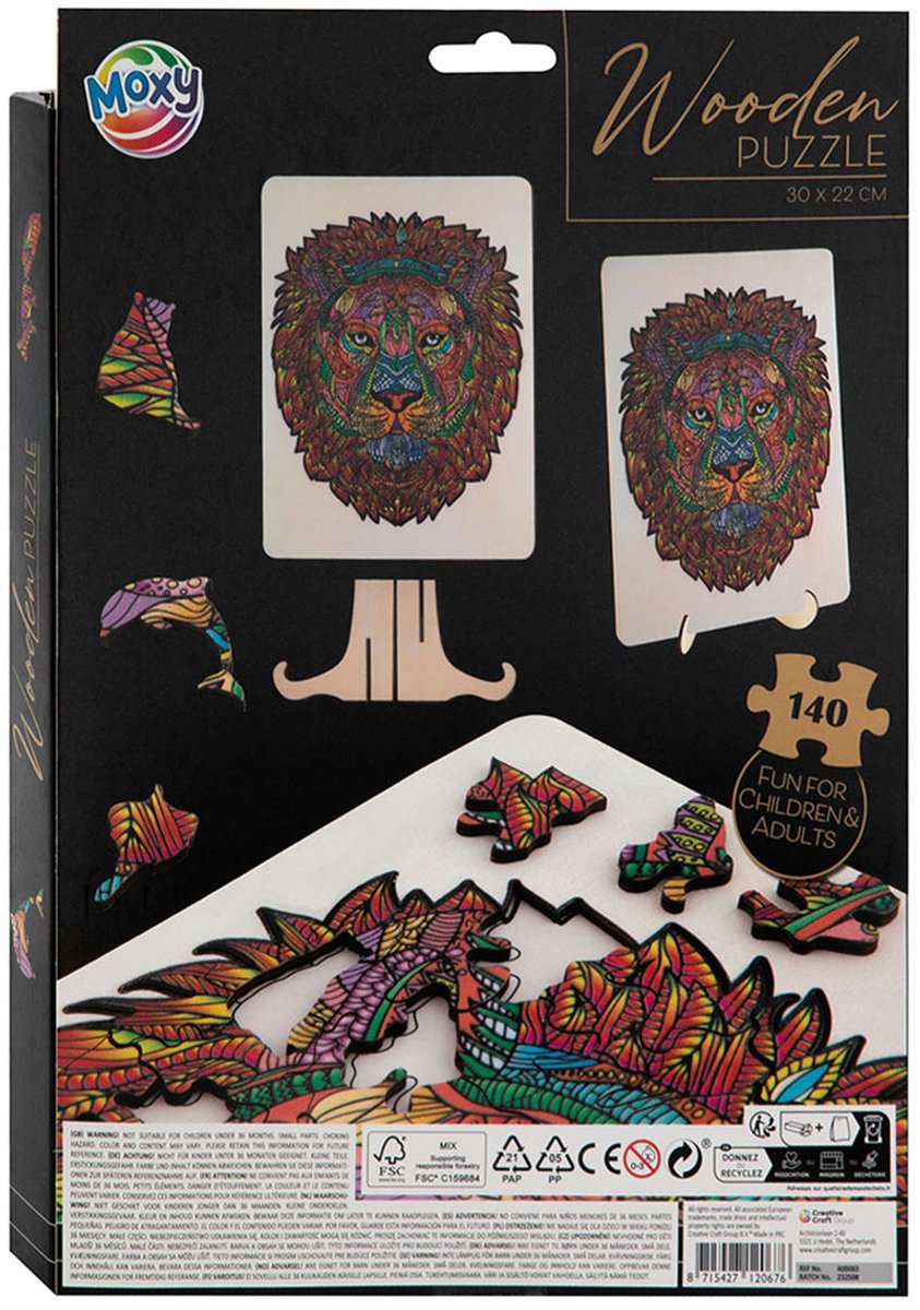 CHARMIBLE Houten puzzel voor volwassenen, 300 stukjes drakenbibliotheek, 34 x 34 cm, onregelmatige unieke puzzel, houten puzzel in dierenvorm, houten puzzel met doos