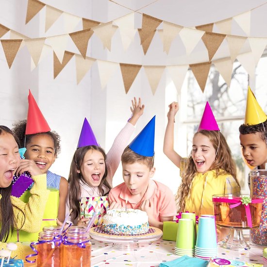 G2PLUS Kanten vlaggetjesslinger, 12 m, kleurrijke vlaggetjesslinger, met 42 stuks kleurrijke vlaggetjes voor bruiloft, verjaardag, feest, kant en wit