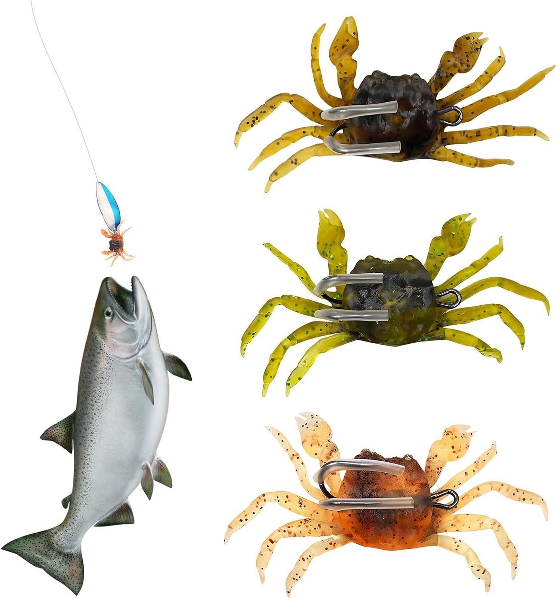 Allecto Plus - 3 Stuks Wobbler Lures 3D Crab Boss - 10cm en 30g - Zachte Vistent met Scherpe Haak - Jigging Aas - Nep Vistent