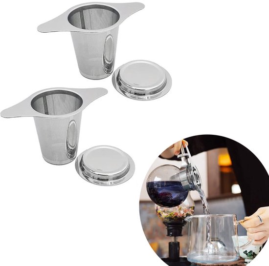 Avoid Theezeef - 2 Stuks - RVS Theefilter Met Handvat En Lekplaatje Thee Filter Voor Losse Thee