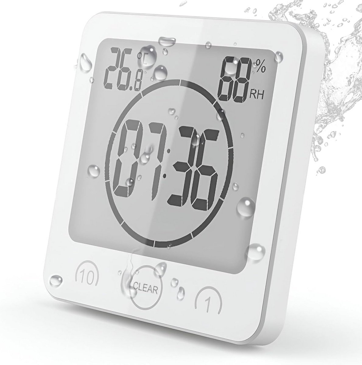 Waterdichte digitale klok voor badkamer en keuken - met temperatuur- en luchtvochtigheidssensor