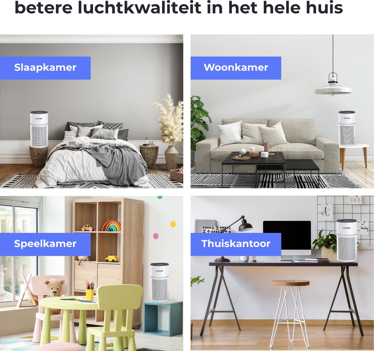 Atmosed 5-in-1 Luchtreiniger - Air Purifier - HEPA H13 Filter - Koolstof Filter - CADR 420 m³- 60 m² - Automatische stand - Luchtfilter tegen Hooikoorts, Allergie, Stof en Huisstofmijt - Luchtkwaliteitsindicator - Ionisator - UV Sterilisator — afbeelding 4