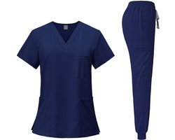 Kledingset - donkerblauw / navy - maat M - uniform - uniseks - verpleging - verpleegster - nurse - ziekenhuis - kliniek - professionele medische kleding - scrub - verkleedset - verkleden - verkleedkleding