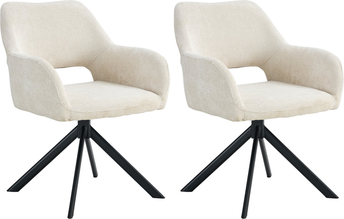 Ams Living® Eetkamerstoel Draaibaar 2 x | Luxe afwerking | Stof | Kleur Beige Gebroken Wit | Eettafel Stoelen | 2 x Beige Design Stoelen Eettafel