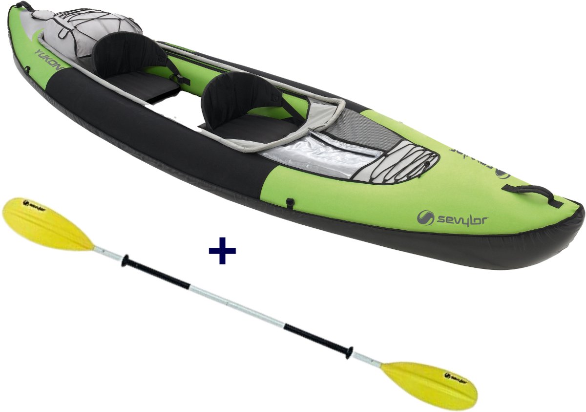 Sevylor Yukon - opblaasbare kayak + Sevylor peddel | Voordeelset | Inclusief peddel, rugtas en accessoires | 2-persoons kajak