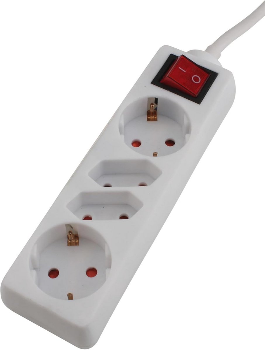 Tafelcontactdoos met 2 Euro- en 2 geaarde stopcontacten, verlichte schakelaar en kinderbeveiliging – 1,4 m kabel