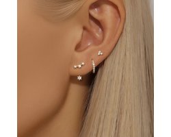 Modulaire Oorbellen Set met Zirkonia Stenen - 925 Streling Zilver - 18K Verguld Dames Oorbellen - Dames Sieraden