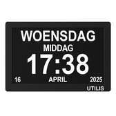 Utilis Digitale Dementieklok XXL 10 inch – Seniorenklok met Dag, Tijd & Datum – Wekker, Kalenderklok, Alarm, Medicijnherinnering – Grote Display – Zwart – Duidelijke Klok voor Ouderen