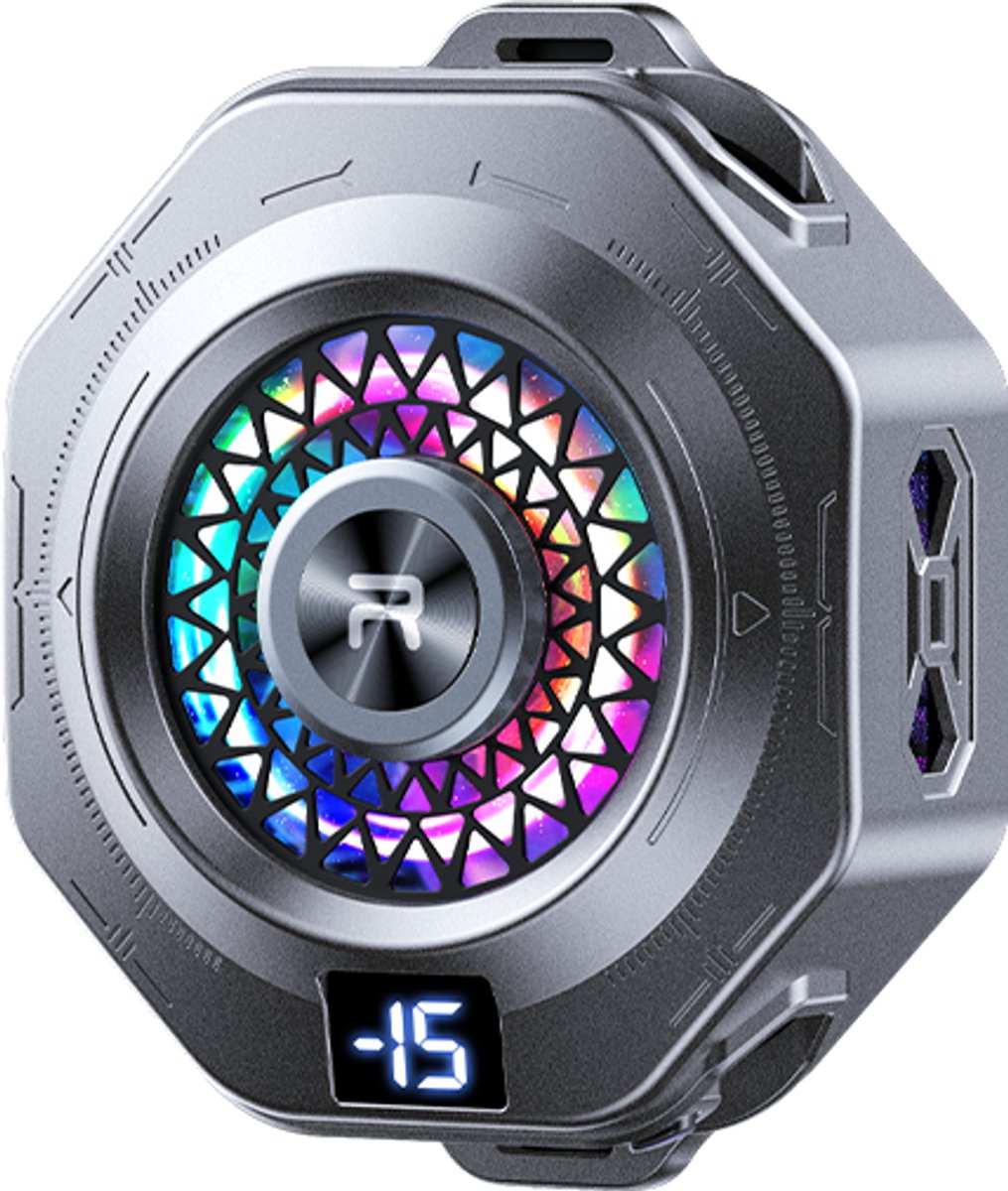 Remax RT-F14 - Telefoonkoeler - Phone Cooler - Temperatuur Display - Aluminium- RGB - Magentisch
