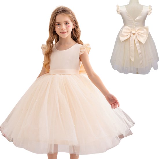 Joya Kids® Bruidsmeisje jurk Meisje Champagne Kleur met Strik
