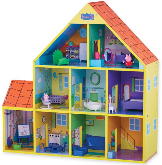 Foto: Peppa pig groot houten speelhuis speelset 65 cm 9 kamers en 18 accessoires