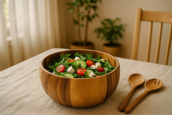 Houten Fruitschaal van Acaciahout – 24 cm – Serveerschaal voor Salade, Fruit of Hapjes – Natuurlijke Look