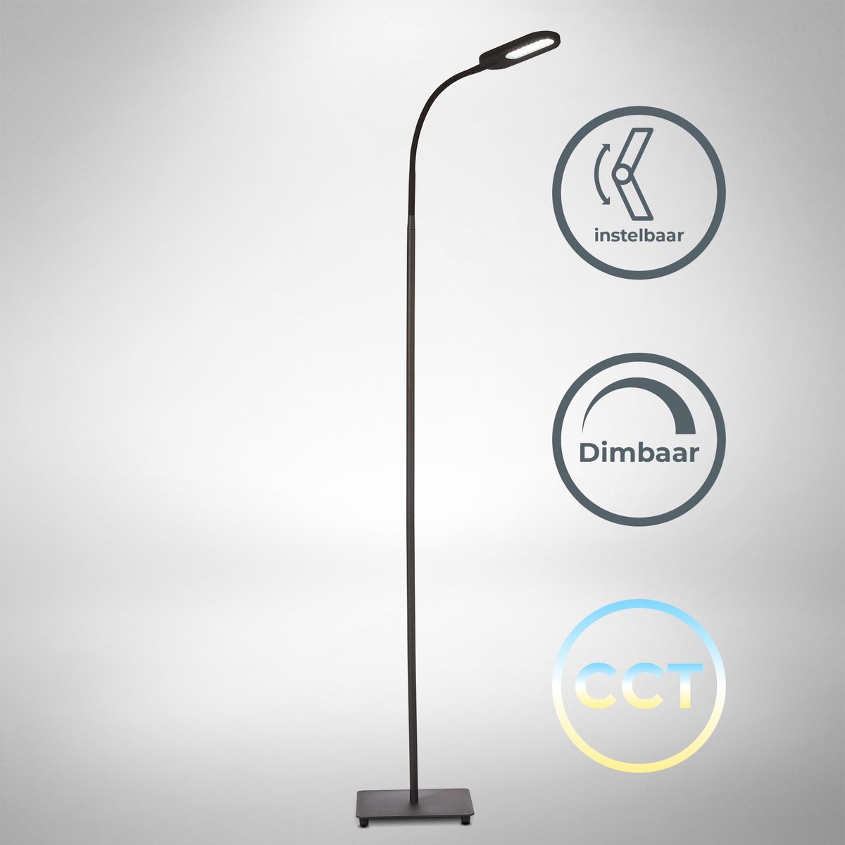 B.K.Licht - Zwarte Vloerlamp - CCT - LED - dimbaar - voor woonkamer - staande lamp met ingebouwde dimmer - staanlamp - leeslamp - 600Lm - 8W