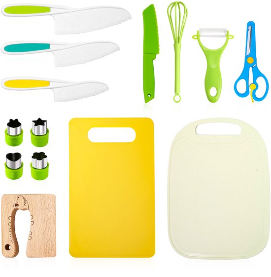 Foto: Kindermessen set 14 delig kiddikutter kinderbestek le petit chef keukenmessen messensets kindermessen