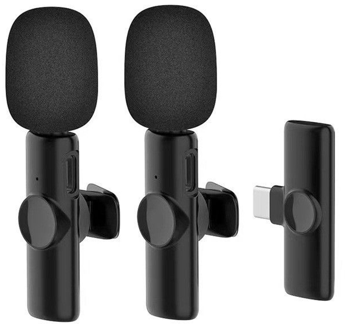 Draadloze USB-C Dasspeldmicrofoon - 2X Lavalier Microfoon met Noise Cancelling - dubbele microfoon - geschikt voor o.a. Android, Tablet en USB-C Apparaten - zwart