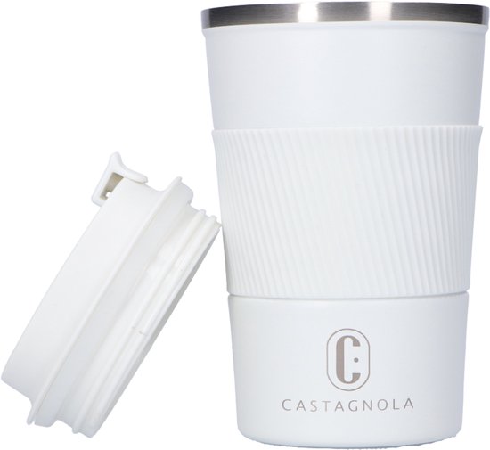Castagnola Thermos Cup - Coffee Cup To Go - Tasse de voyage pour Café et Thee - Tasse à thé - 380 ML - Acier inoxydable - Wit