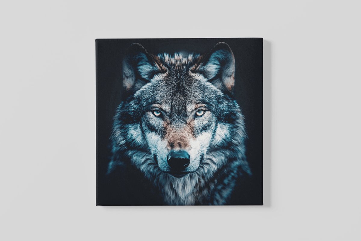 Trendex Global Vierkant Canvas Schilderij Wolf – 40x40 cm – Dierenprint – Wanddecoratie – Modern Kunst – Print op Canvas Bruin