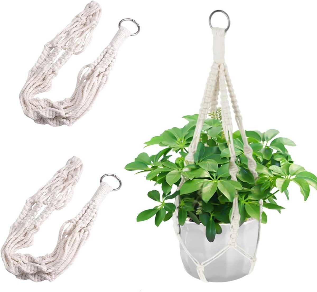 Allecto Plus - Katoenen Macramé Bloemenhanger voor Hangplantenpot - Boho Decoratie - Beige Hanglamp - Binnen en Buiten - Tuin Decor - Raam/Balkon Wanddecoratie - 50 cm