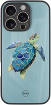 Hoesje geschikt voor Apple iPhone 16 Pro - Schildpad - Blauw - TPU luxe case (glossy toplaag) - Print - Hardcase backcover zwart