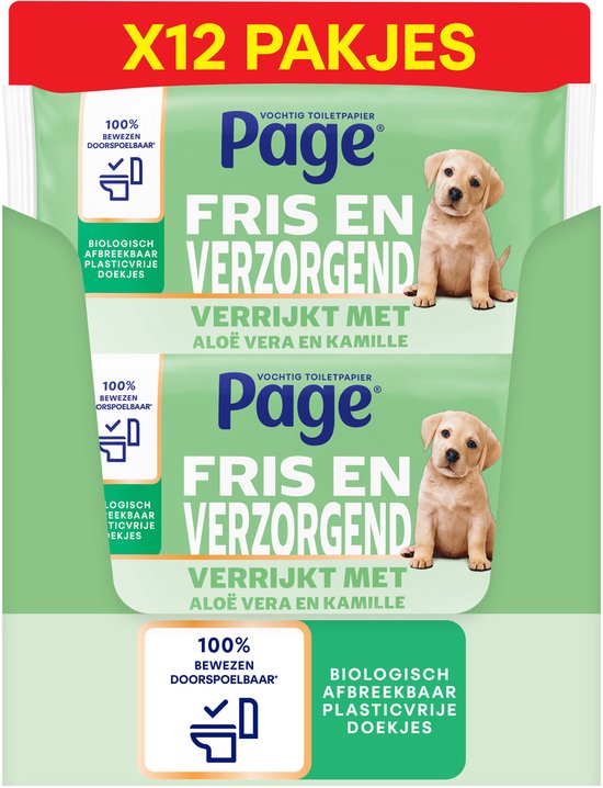 Page papier toilette humide - Aloe Vera - 100% jetable - 38 x 12 pièces - 456 feuilles