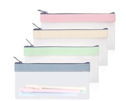 FAINCA 4-pack doorschijnende etui, etui met grote capaciteit, kleine, frisse etui voor op reis, cosmetische tas, draagbare kantoorbenodigdheden voor studenten en volwassenen, etui (4 kleuren)