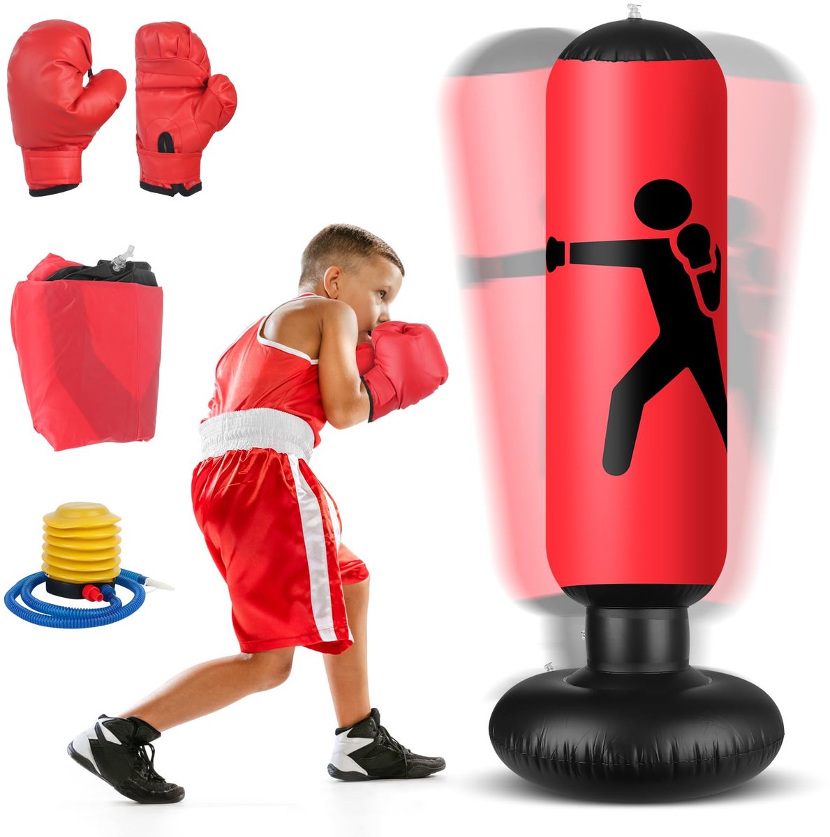 Ibenzoa® Bokszak voor kinderen 160 cm met opblaasbare functie en bokshandschoenen voor veilig boksplezier